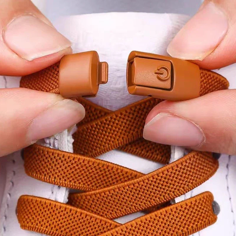 Nowość Bez wiązań Elastyczne sznurowadła Bez wiązań Sznurowadła Press Lock Sznurowadła Sneaker Kids Adult 8MM Poszerzone płaskie sznurowadła do butów — 2