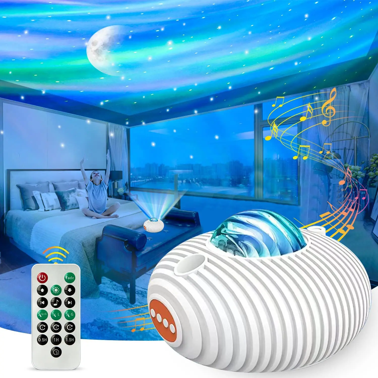 Galaxy Projector Northern Aurora Night Light With Bluetooth Speaker White Noise Timer for Bedroom Home Decor Party Home Theater