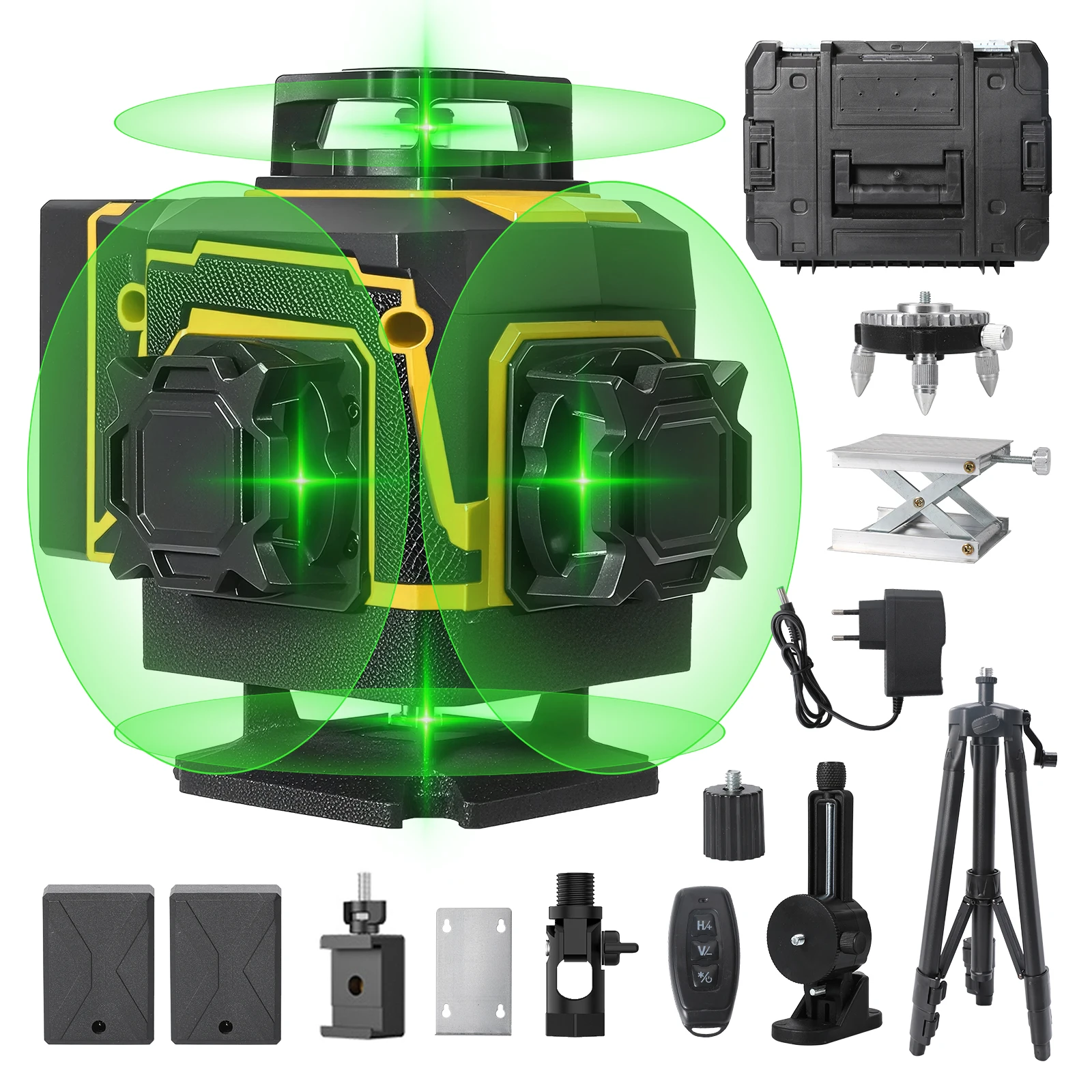 360° 4D Laser Level 16 Line Green Cross Line Laser Leveler Auto Self-Leveling 3.5° Compensation Waterproof Dustproof With Wall Bracket Tripod Adapter Full Accessories