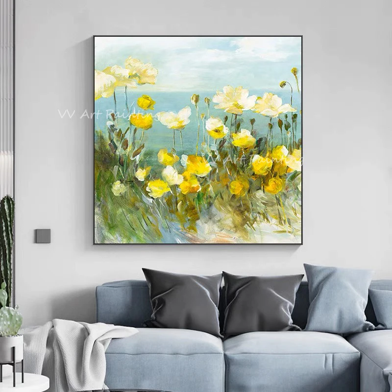 

Scenery Large size 100% Hand-painted yellow flower thick nordic Oil Painting on Canvas Wall Art as a gift unframe Artwork