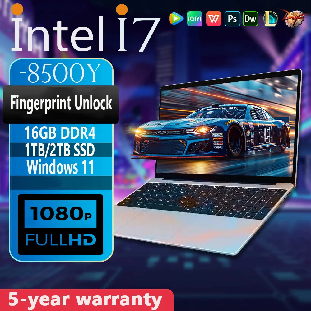 Fingerprint Unlock Intel Core i7 8500Y Laptop Computer Windows 11 Pro 16GB DDR 1TB SSD Laptops Office Computer PC 15.6