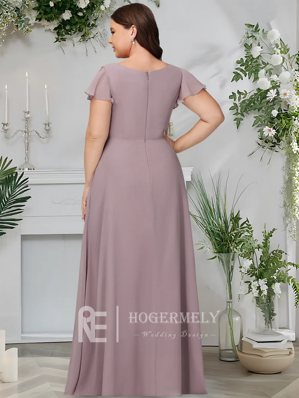 

C ​Elegant A-Line V-Neck Floor-Length Chiffon Bridesmaid Dresses 2025 With Cascading Ruffles Wedding Guest Dress Party Evening