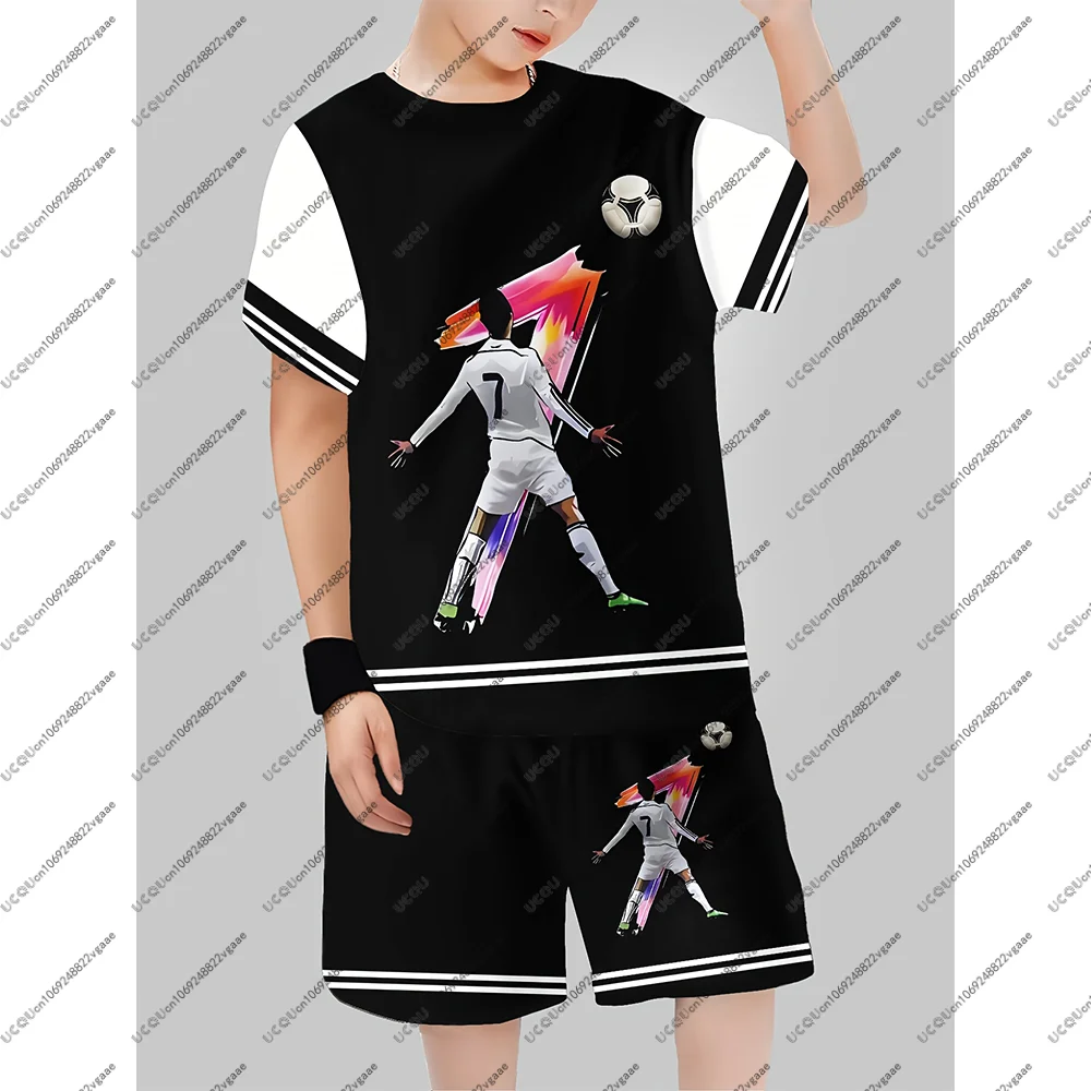 كرة القدم جيرسي المحملة الرجال طفل هدية الذكور عادية تي شيرت رياضي عادية البلوز الأعلى الصبي كرة القدم السراويل منامة رونالدو مجموعة في الهواء الطلق #1