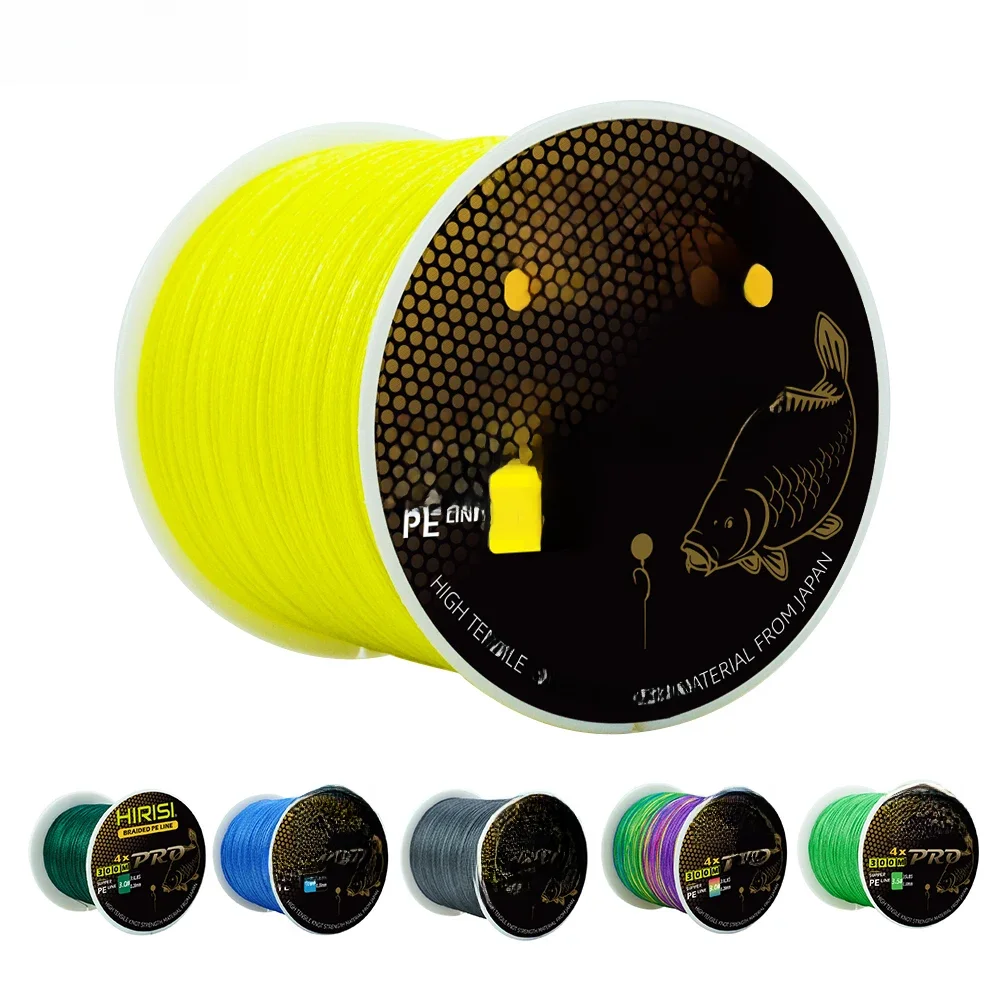 Hirisi-Ligne de pêche tressée en PE et à 4 brins, fil lisse de 300m, 15-50lb, pour pêcher la carpe