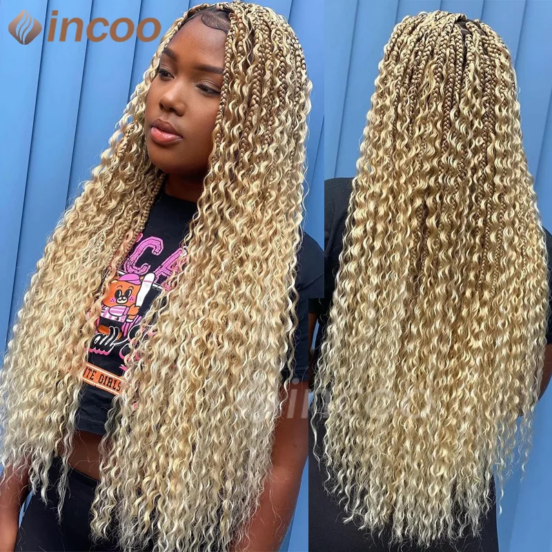 613 Blonde Bohemian Box Braids Wigs Synthetic 32