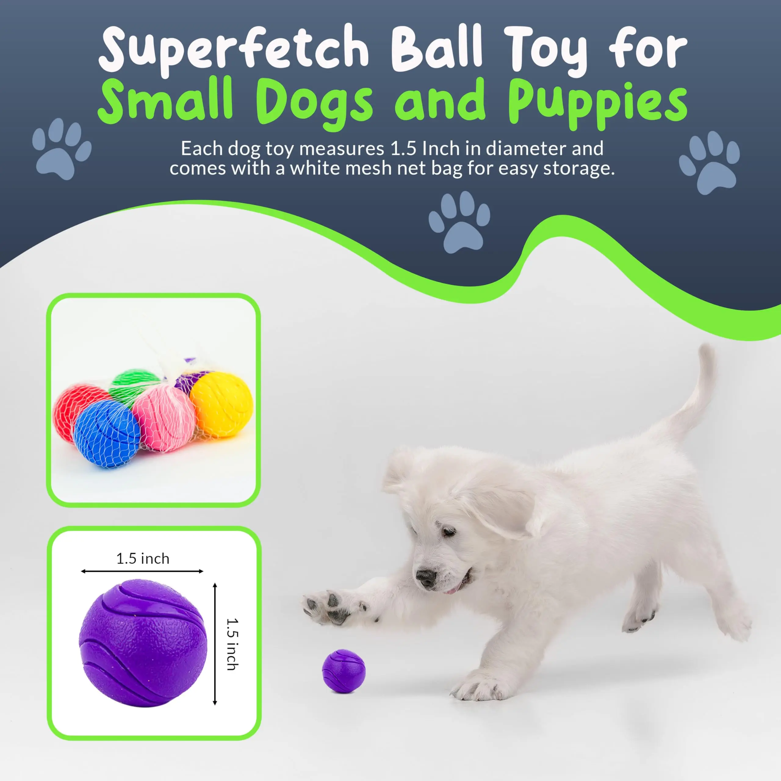 Petite Paws SuperFetch Squeak Rubber Balls for Dogs 6 Pack - Durable Bounce Squeaky Fetch & Training Toy Balls