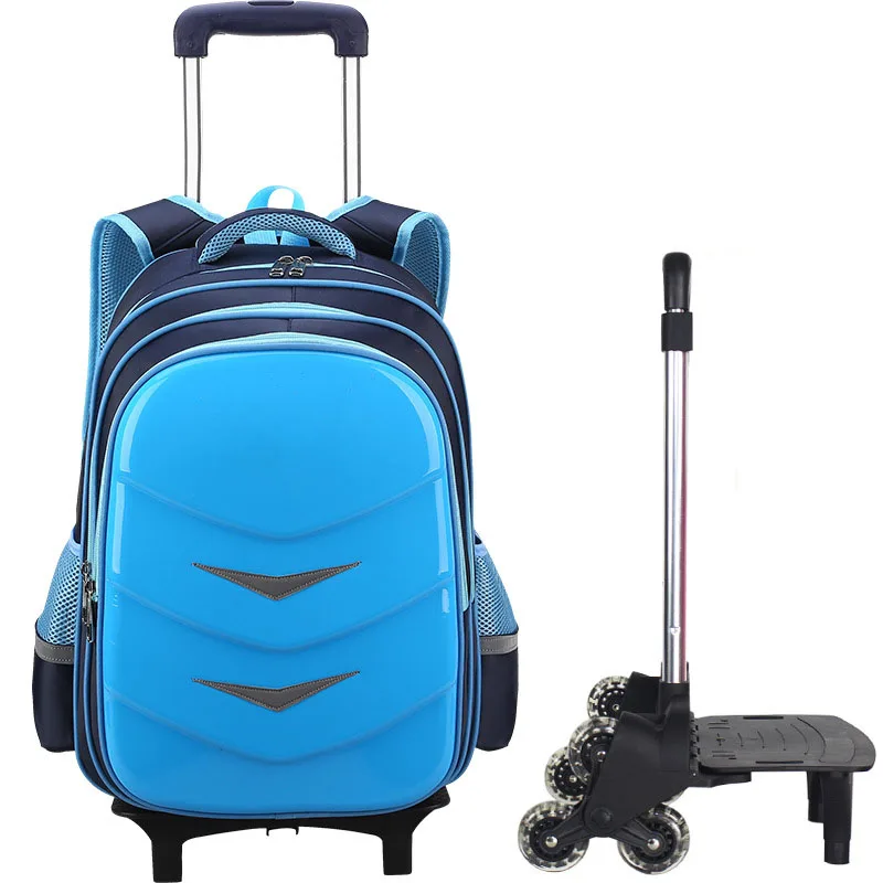 Free Shipping 2-6 Grade Primary School Boys And Girls Trolley Schoolbag Waterproof Child Travel Backpack On 6 Big Silent Wheels