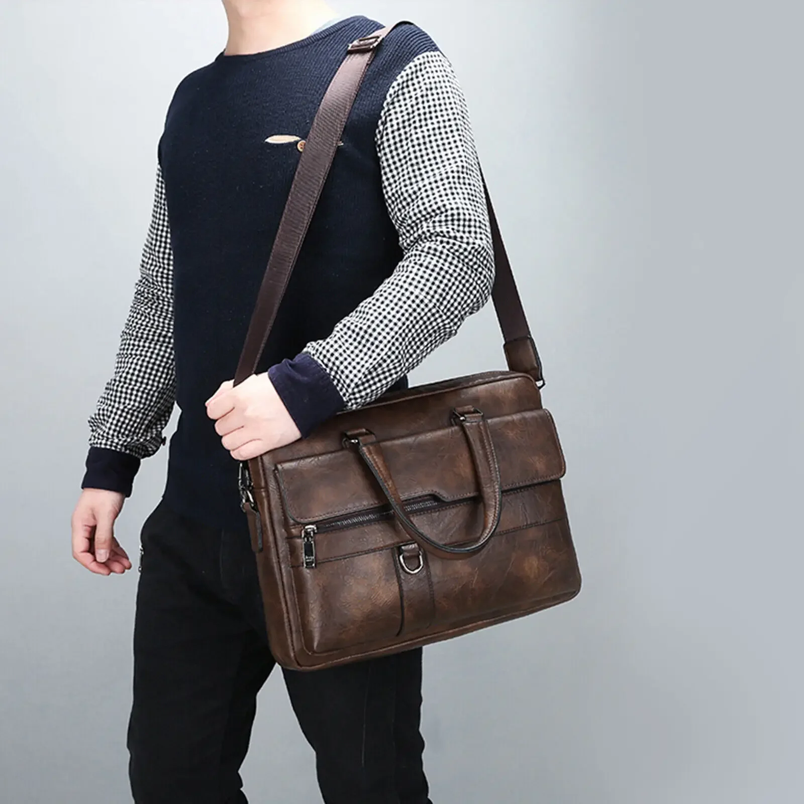 Nowa męska teczka klasyczna Retro skóra PU luksusowa marka torebka biznesowa męska torba na ramię Crossbody Laptop etui — zdjęcie 2