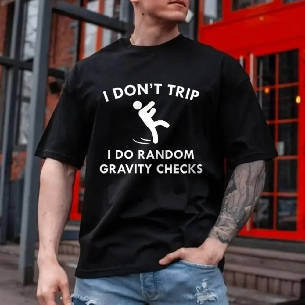 

Футболка I Do Random Gravity Checks с забавным рисунком, дышащая футболка из чистого хлопка для лета и весны, удобная одежда для женщин и мужчин