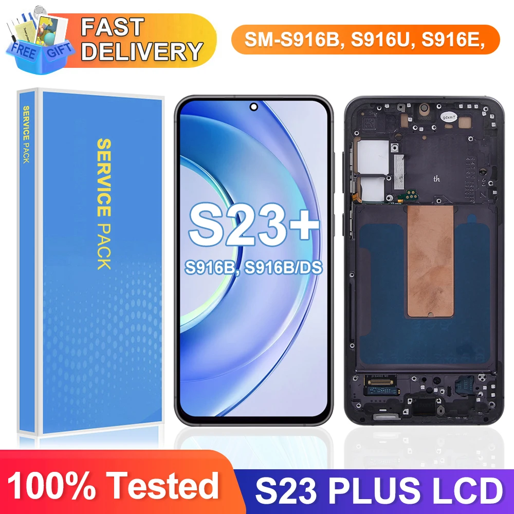 S23 Plus TFT Display Screen for Samsung Galaxy S23+ S916B S916B/DS Lcd Display Digital Touch Screen with Frame Replacement