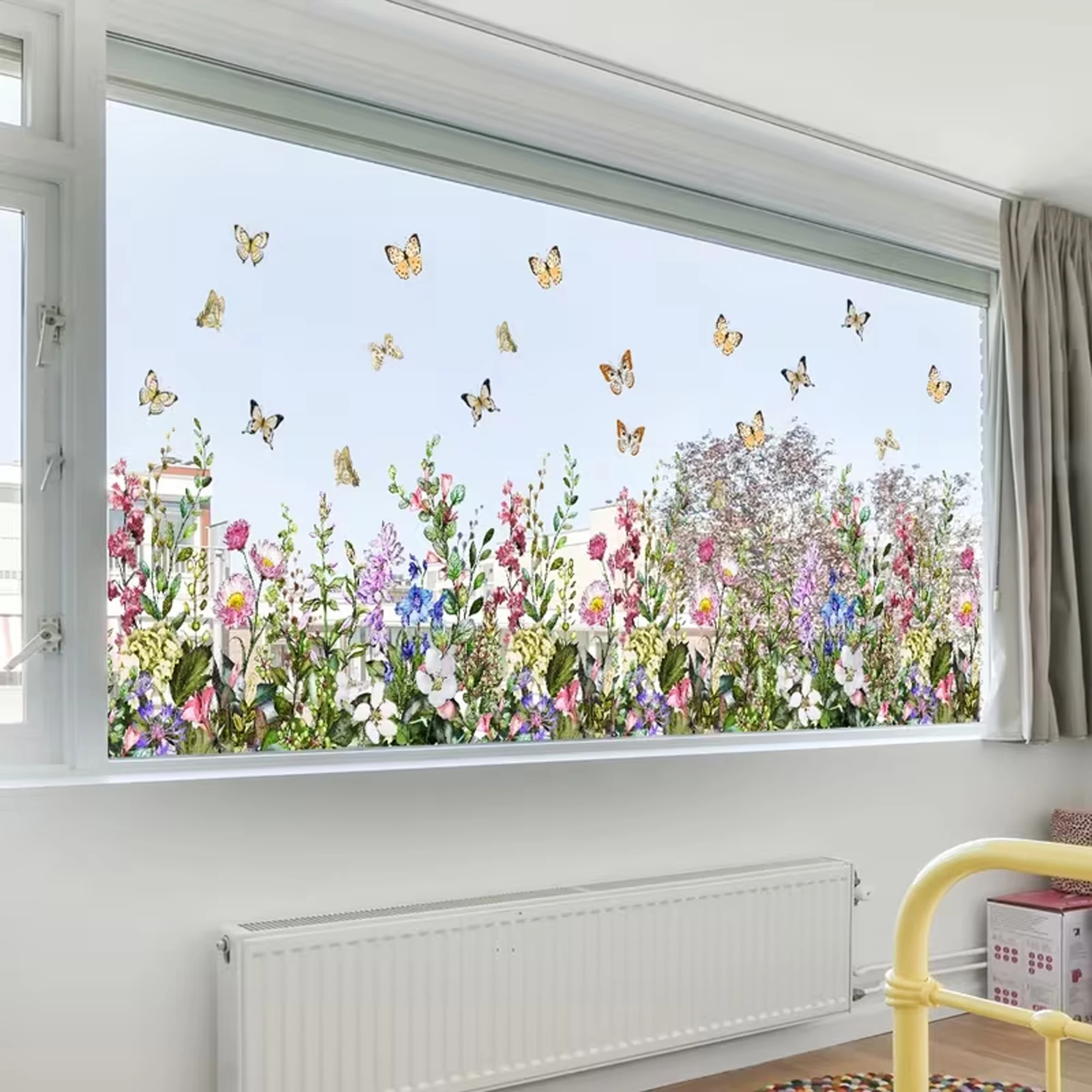 1 Stück 30x60cm Blumen-Fenster-Sichtschutzfolie Glastür Schlafzimmer Badezimmer Abnehmbare Statische Haftfolie Wildblumen Schmetterling Fensterdekoration – Detail 7