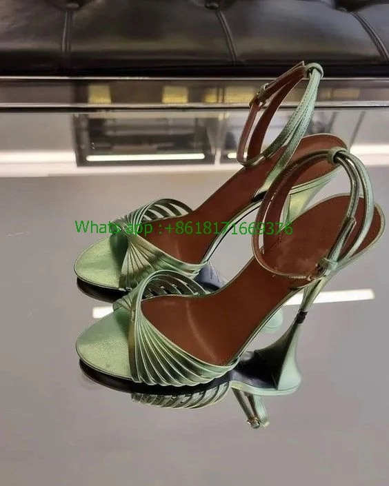 

Hollow Green Slingback Sandals Sexy Summer Women Open Toe Belt New Style Thin Belt Shoes Ladies Stiletto High Heel Sandals