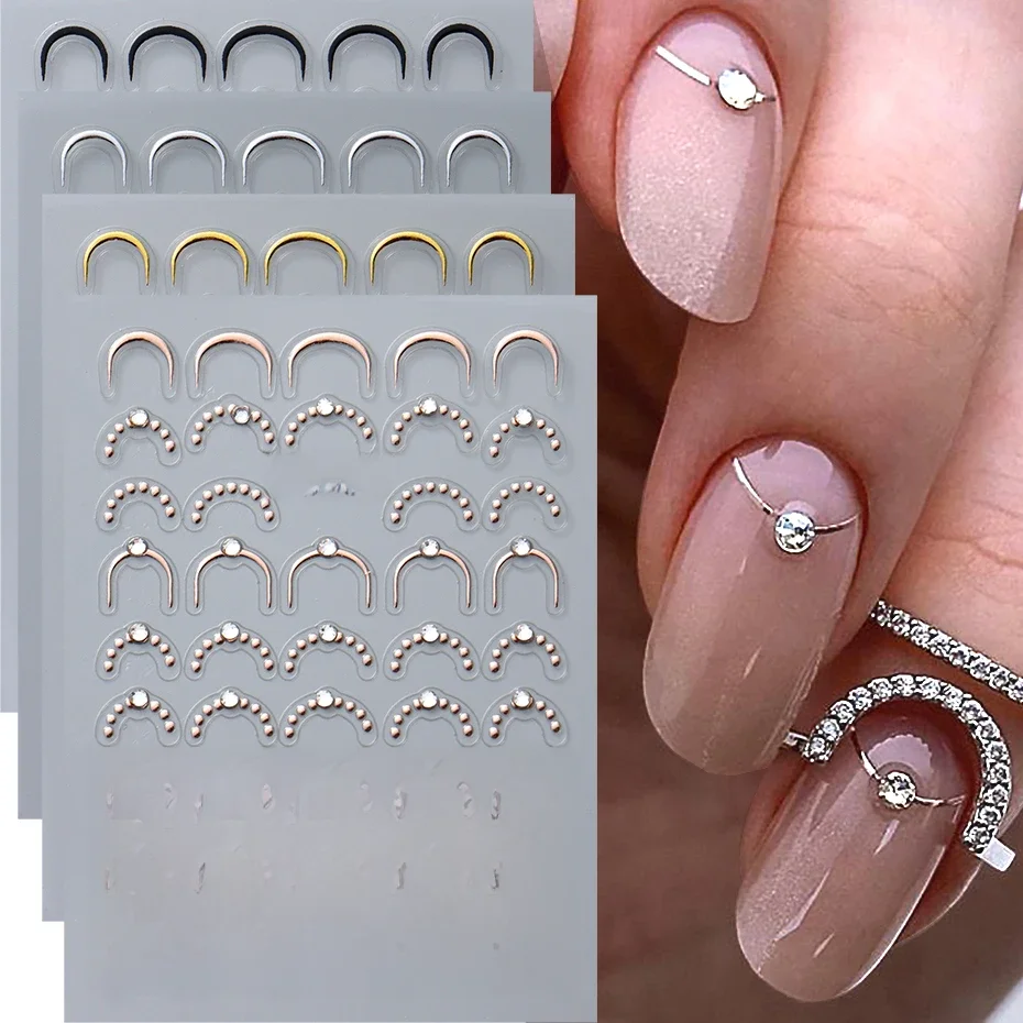 Zilver Goud Lijnen Streep Nail Sticker Decals Metalen Strip Luxe Nagels Slider 3D Zelfklevend Ontwerp Nail Art Stickers Papier - afbeelding 2