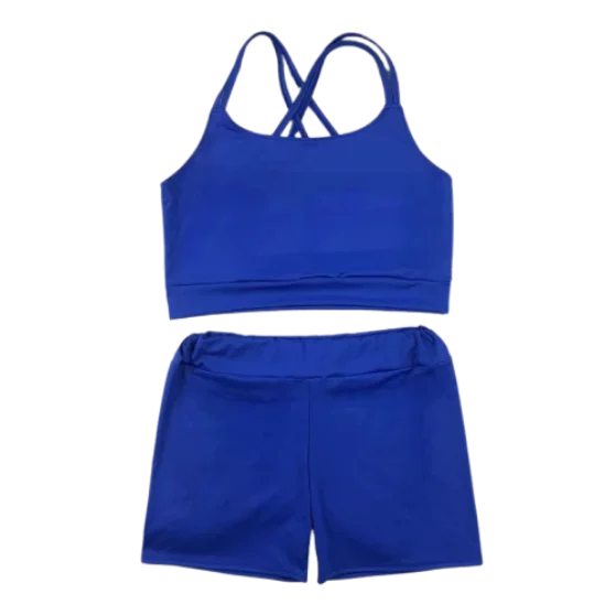 Kids Girls 2 Piece Athletic Gym Workout Outfits Cross Back Crop Top Shorts Dance Set Activewear Yoga Sets