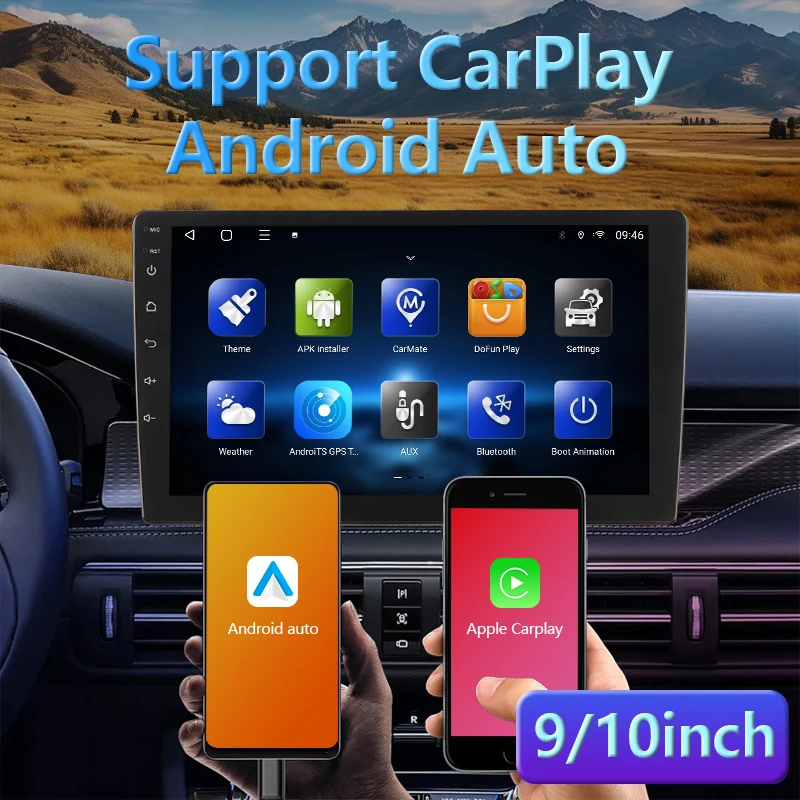 

Car Radio 9/10 In GPS Touch Screen Multimedia Video Player Android 12/13 Universal Carplay Rearview Camera Wireless Autoradio
