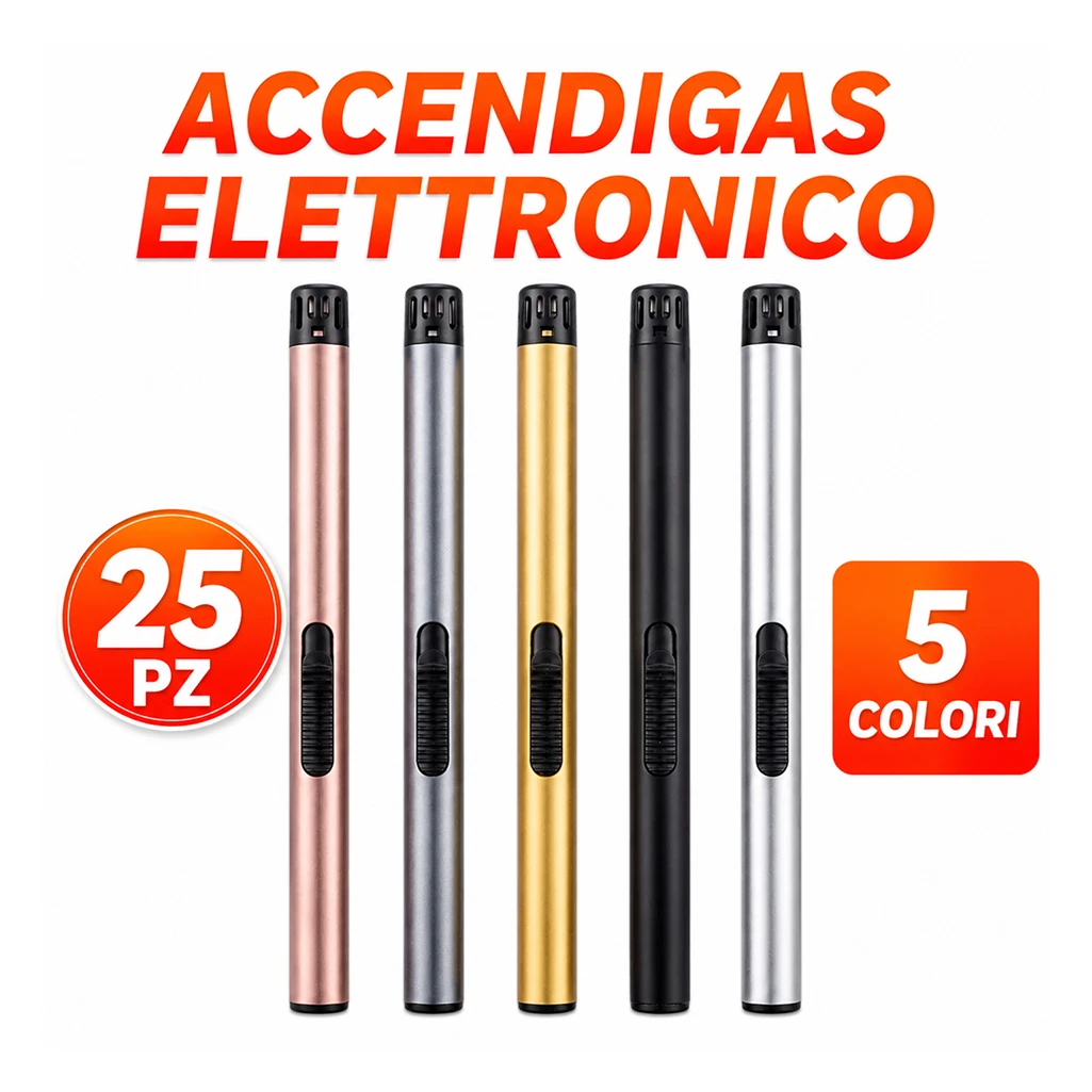 Confezione da 25 accendini a gas Rocket ricaricabili, 5 colori assortiti, accendini multiuso per barbecue, campeggio, camino e cucina, senza gas