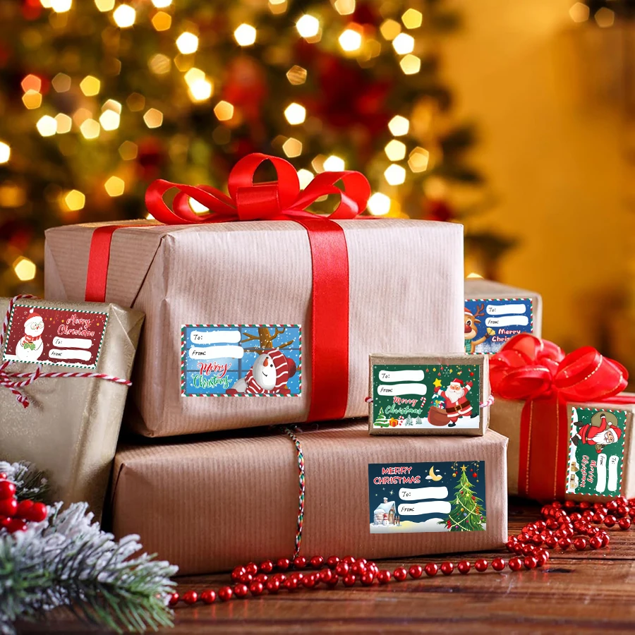 500 ชิ้นสติกเกอร์ป้ายของขวัญคริสต์มาสรูปม้วน, ป้ายชื่อแบบมีกาวในตัวสำหรับของขวัญ, กระเป๋า, กล่อง, กระดาษห่อของขวัญ
