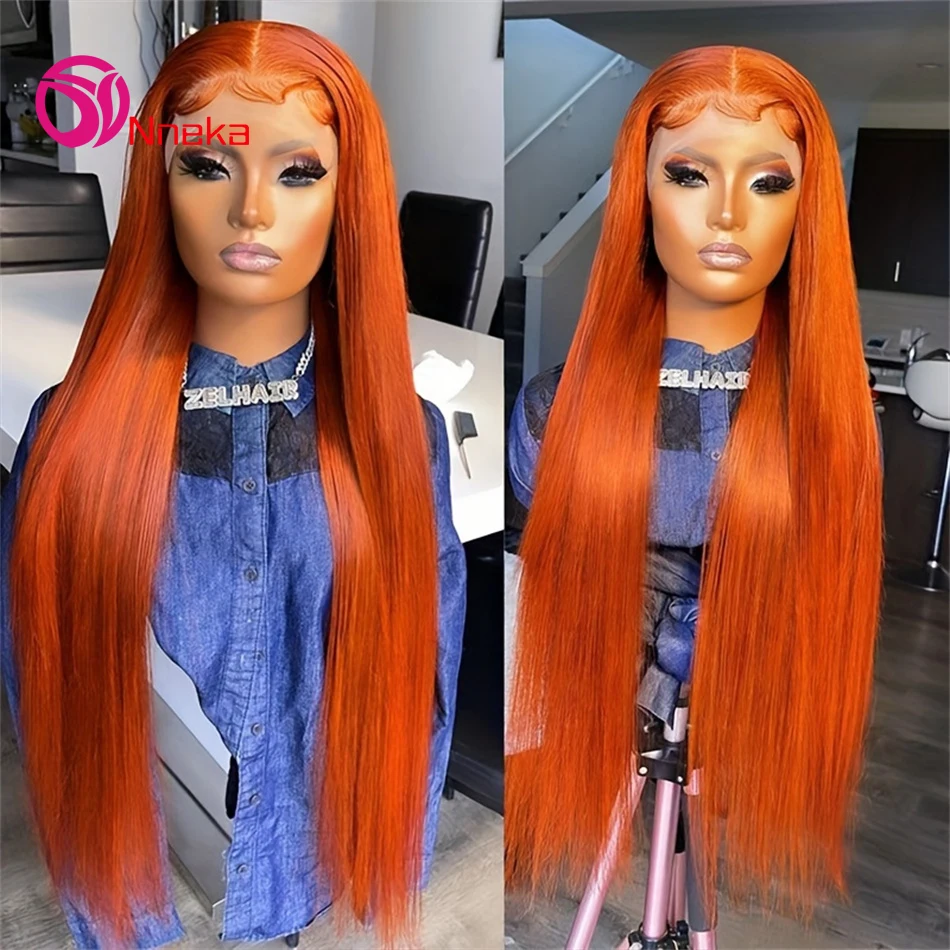 

200 Density Orange Ginger Straight 13x6 HD Lace Front Wig Human Hair 30 36 inch 13x4 Lace Frontal Wigs For Women