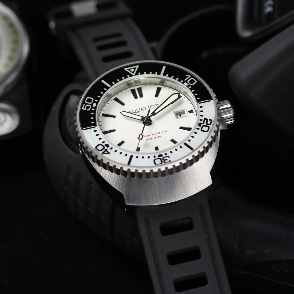 Super Marine Titanium Full Lume White Dial Sapphire Inlay Watch