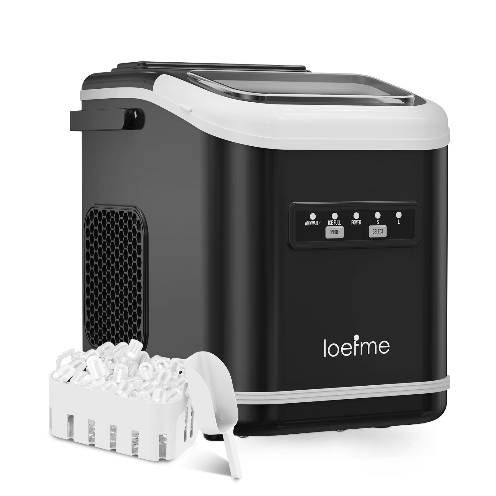 LOEFME Tragbare Eiswürfelmaschine 15kg/24h 6-13 Min. Schnelle Eisbereitung 16 Eiswürfel Tisch-Eismaschine für Zuhause Küche Party Wohnmobil