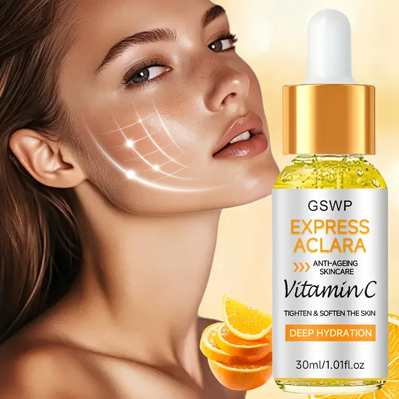 Sérum Facial Hidratante com Vitamina C GSWP, contendo niacinamida, ilumina, deixando a pele com aparência mais clara e luminosa. 30/60/90ml