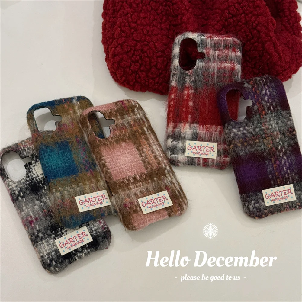 

Warm Plaid Pattern Fabric Phone Case Soft Fuzzy Cute Cases For iPhone 16 Pro 14 13 15 Pro Max Cover protective cover For 16 15