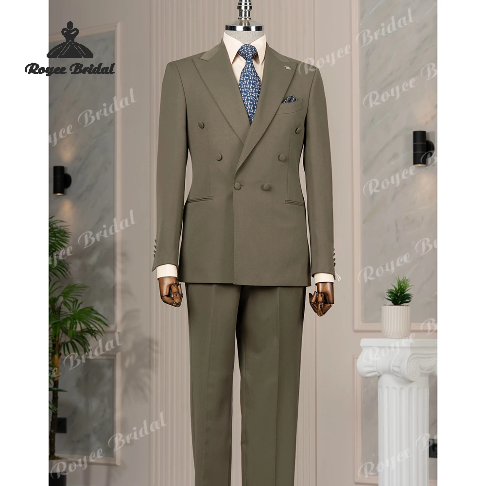 Peak Lapel Two Piece Double Breasted  Men's Suit Wedding 2026 Gray Green Slim Fit Business Suit costume homme mariage