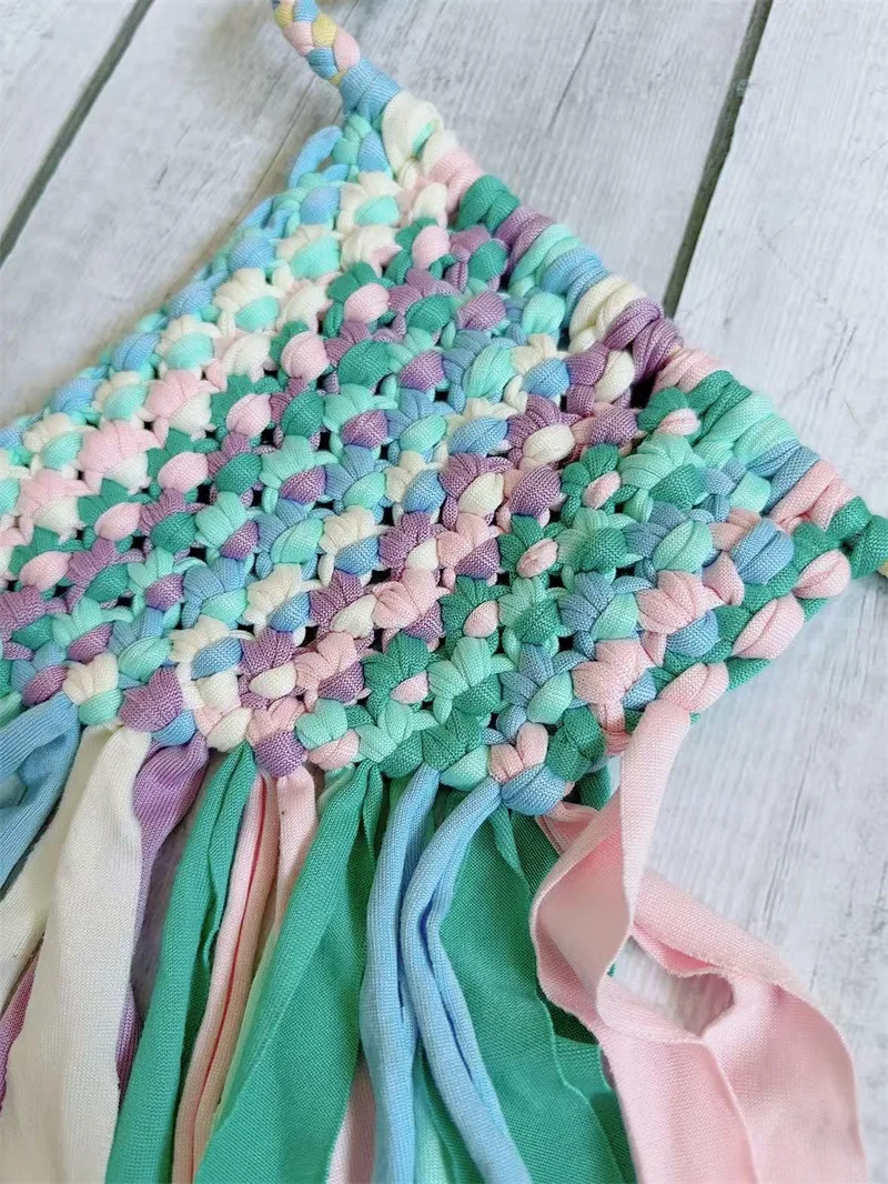 手作りのクロシェビキニトップブラカバーアップセクシーホルターレースアップタッセルニット水着ベスト女性用水着