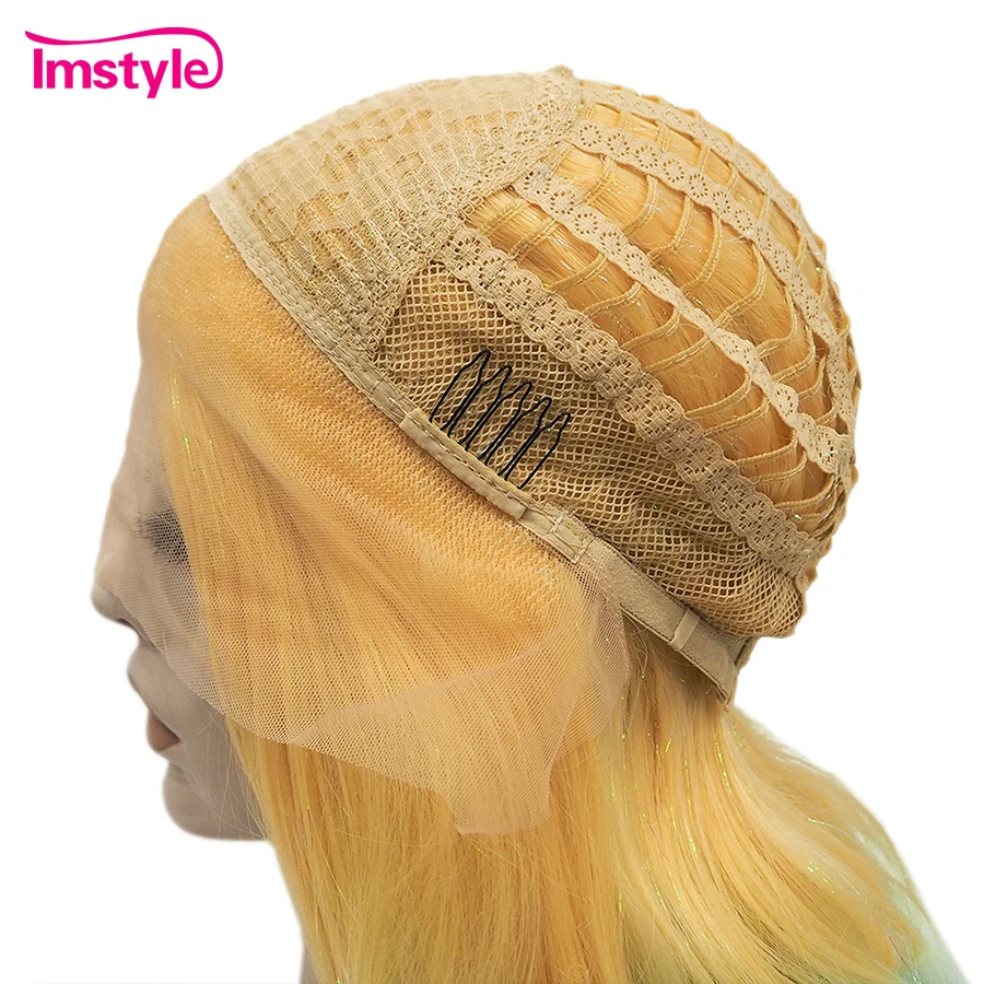 Imstyle Tinsel Wig Yellow Blue Synthetic Lace Front Wig Multicolor Ombre Wig Gorgeous Hair Party Wigs For Women