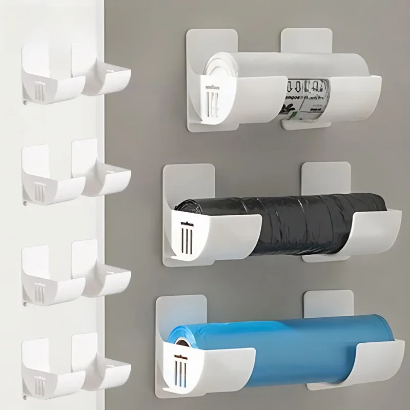 Wall Mounted No Hole Bandeja De Armazenamento, Prateleira De Cozinha, Filme Cling, Saco De Lixo,