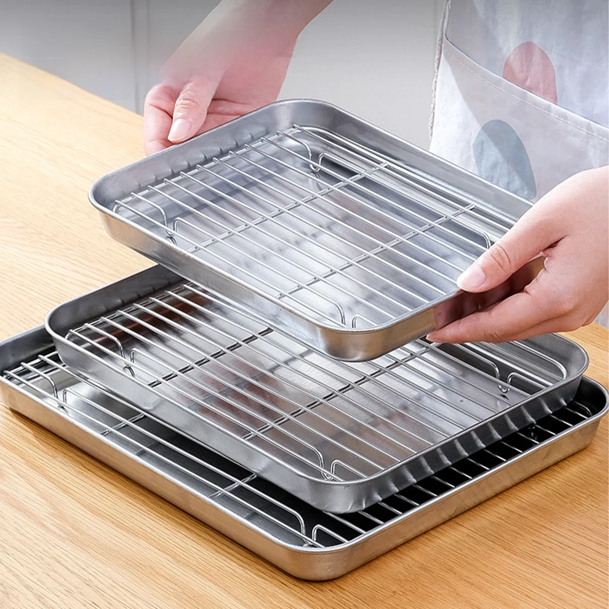 Plateau de cuisson en acier inoxydable avec support métallique, cuisson de gâteaux, barbecue, plaque de four, support à Brownie, outil de cuisson, rôtissage et grillades