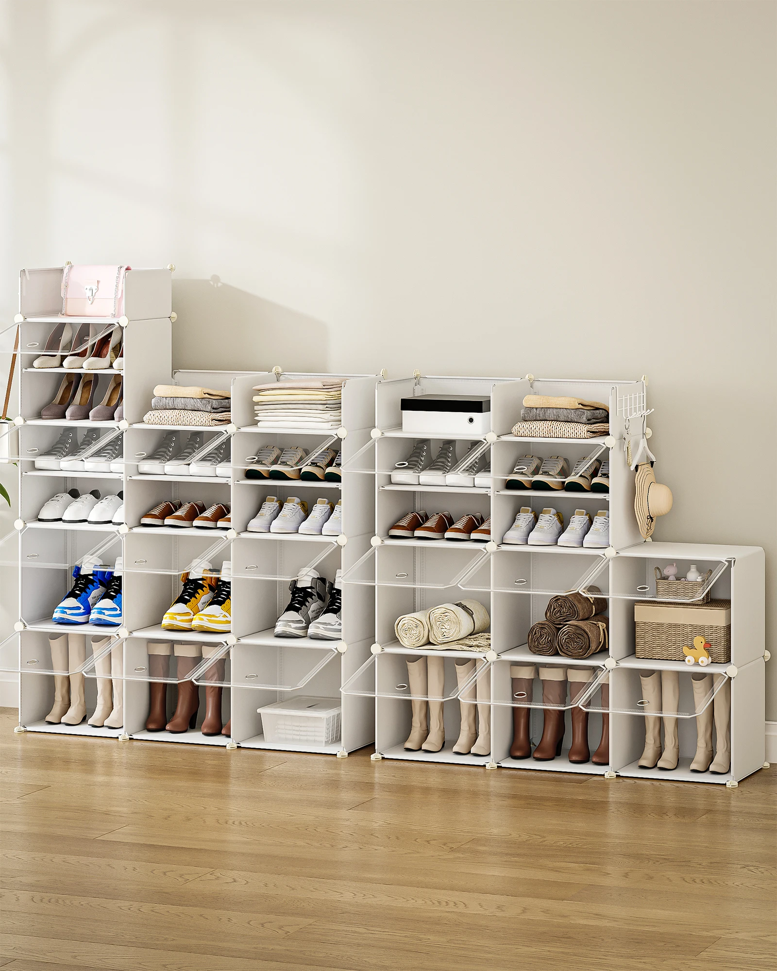 12 scarpiera con ante e ganci, contiene 48 paia di scarpe, scarpiera in plastica, per corridoio, ingresso, bianco trasparente