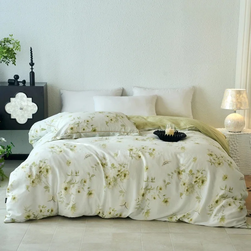 100% Lyocell Tencel Dekbedovertrek 1 stuk Bloemenprint Met Rits Schoonheid Bloemenprint Dekbedovertrek Kingsize Dekenhoes - afbeelding 2
