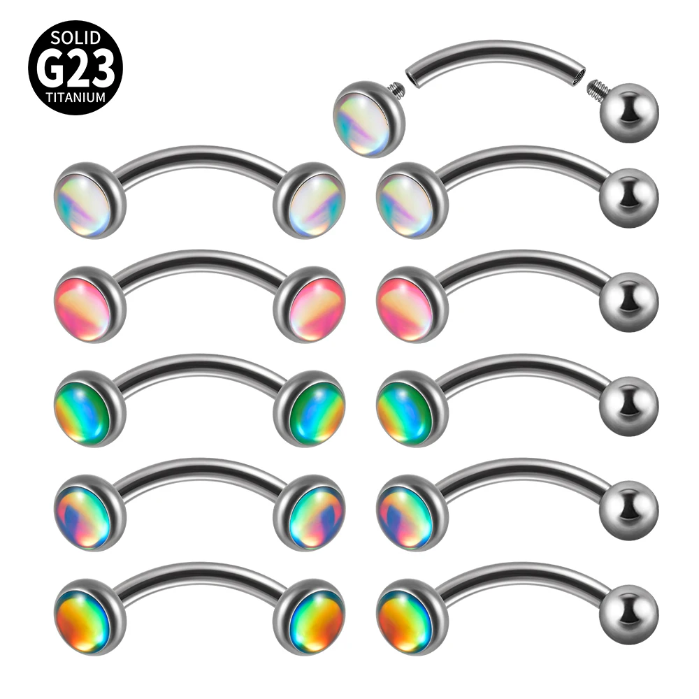 1PC G23 TItanium 16G Flash Gem Rook Piercing Bling Symphony Eyebrow Ring Curved Barbell Ring Snug Daith Helix Rook Bar Jewelry