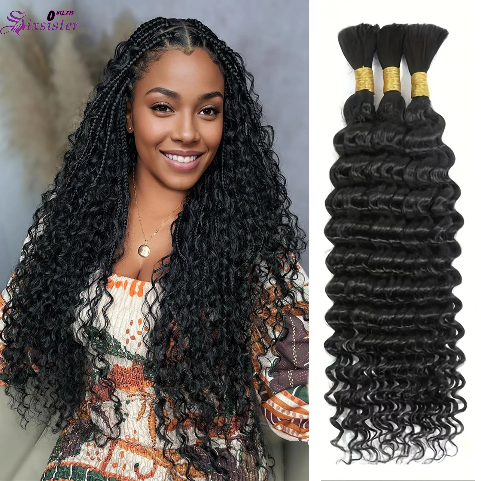 

Человеческие волосы для плетения глубокой волны, 100% настоящие девственные человеческие волосы, вьющиеся волосы для наращивания косичек в стиле бохо, натуральный цвет, 50 г/упак.