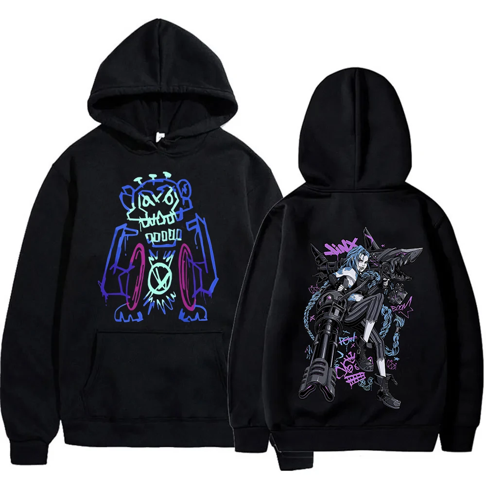 Arcane Jinx Graffiti Hoodie Men Women Harajuku Streetwear Manga Pullover Tops Fans Gift