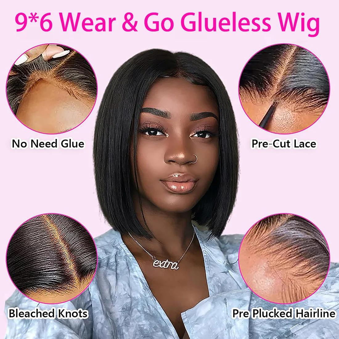 Wear and Go Glueless Bob Wigs Human Hair Pre Plucked Pre Cut HD Lace Glueless Bob Wig Human Hair Wear Go 9x6 Glueless Bob Wig