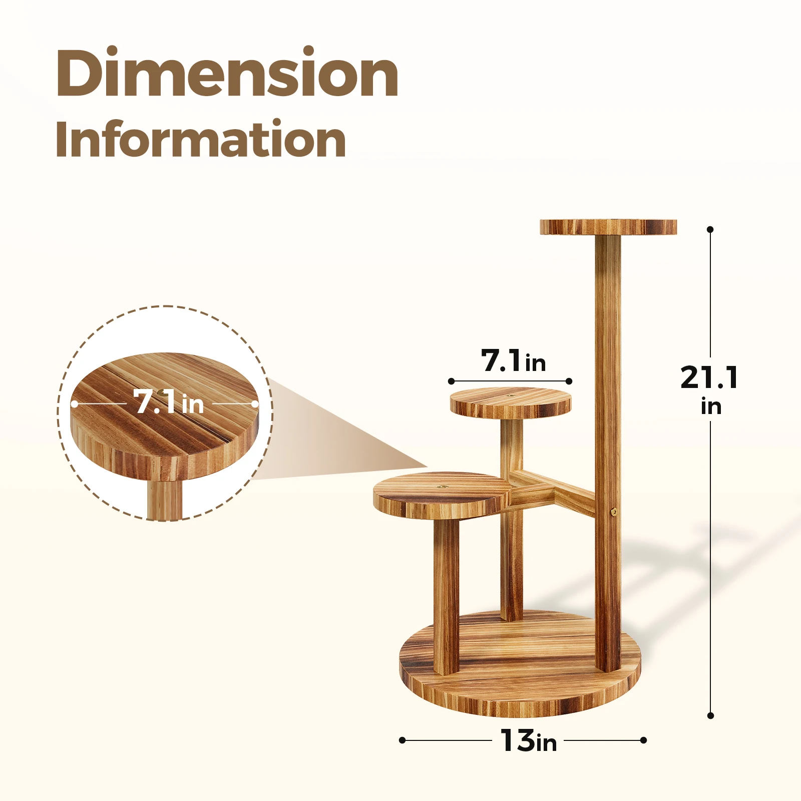 حامل نباتات خشبي من 3 طبقات من بامورلد، رف زاوية طويل داخلي وخارجي للنباتات المتعددة، حامل زهور مستدير مثالي للحديقة #5