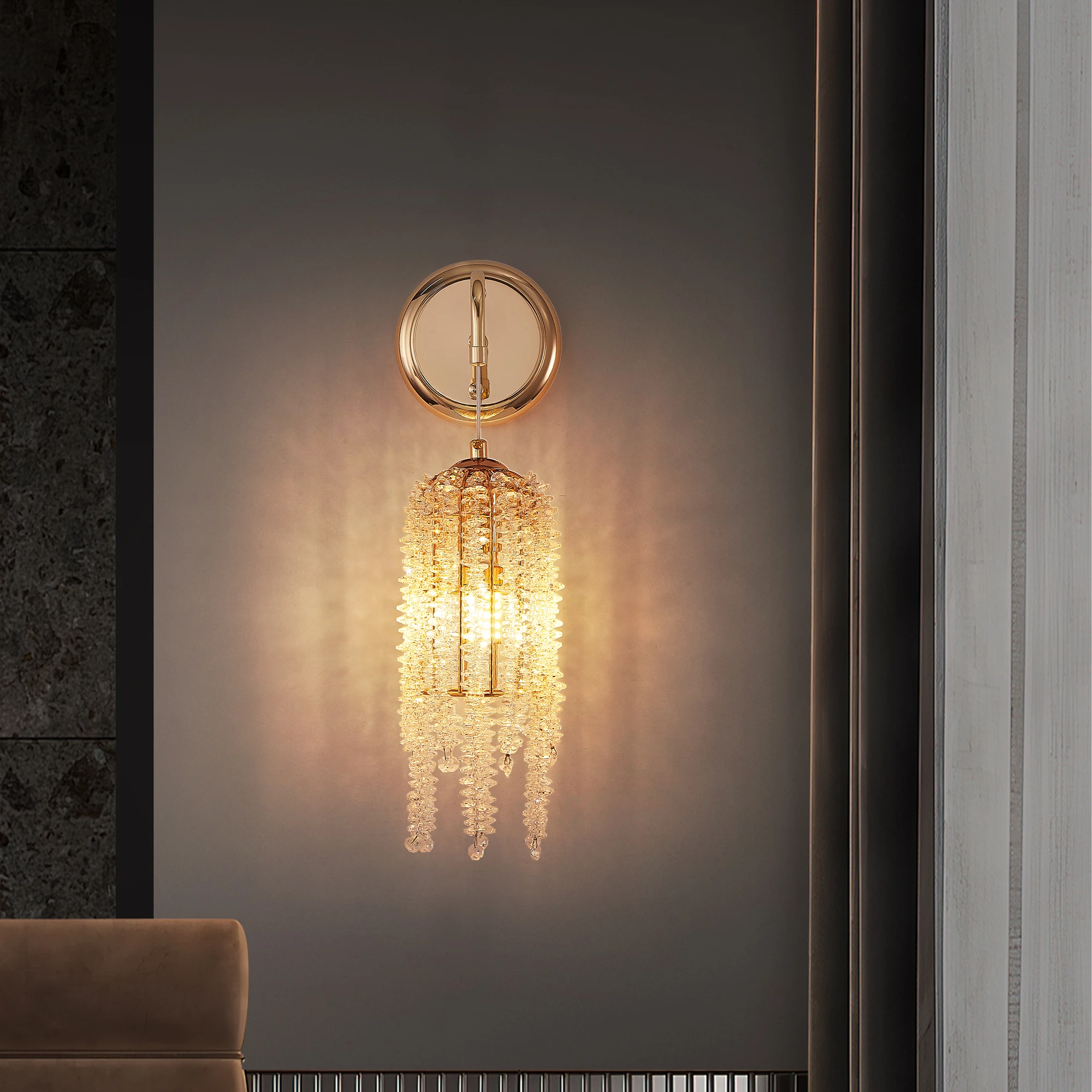 Elegant Wall Lamps (Pack of Two), Featuring a Waterfall-Style Crystal Bead String and an E12 Lamp Holder; Bulbs Not Included