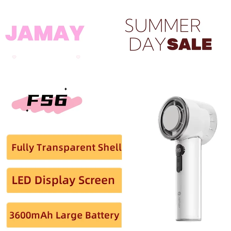 JAMAY FS6 Handheld Portable Fan 3600mAh Large Battery 1.5H Fast Charge LED Screen 199 Gears Adjustable Wind Speed Summer Tools