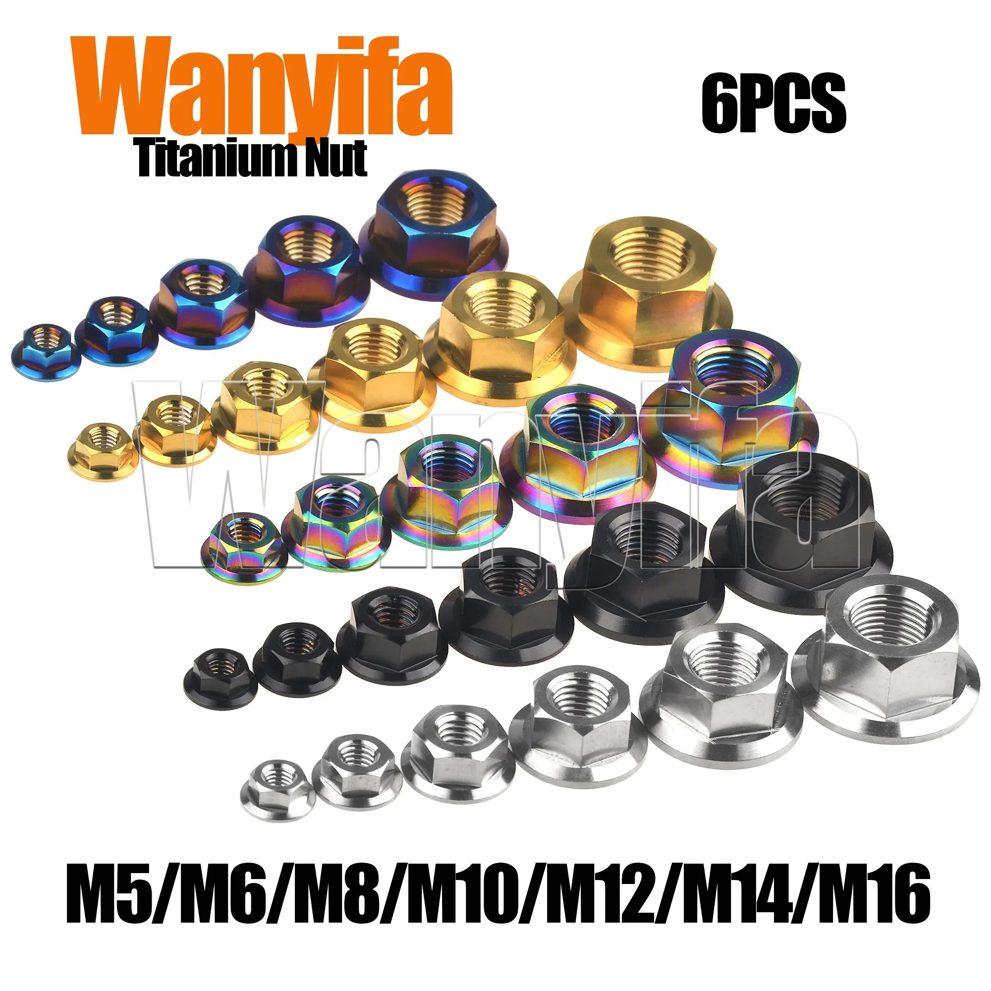 

Wanyifa Titanium Nut M5/M6/M8/M10/M12/M14/M16 Hexagon Flange Head for Motorcycle Fastening Parts 6Pcs