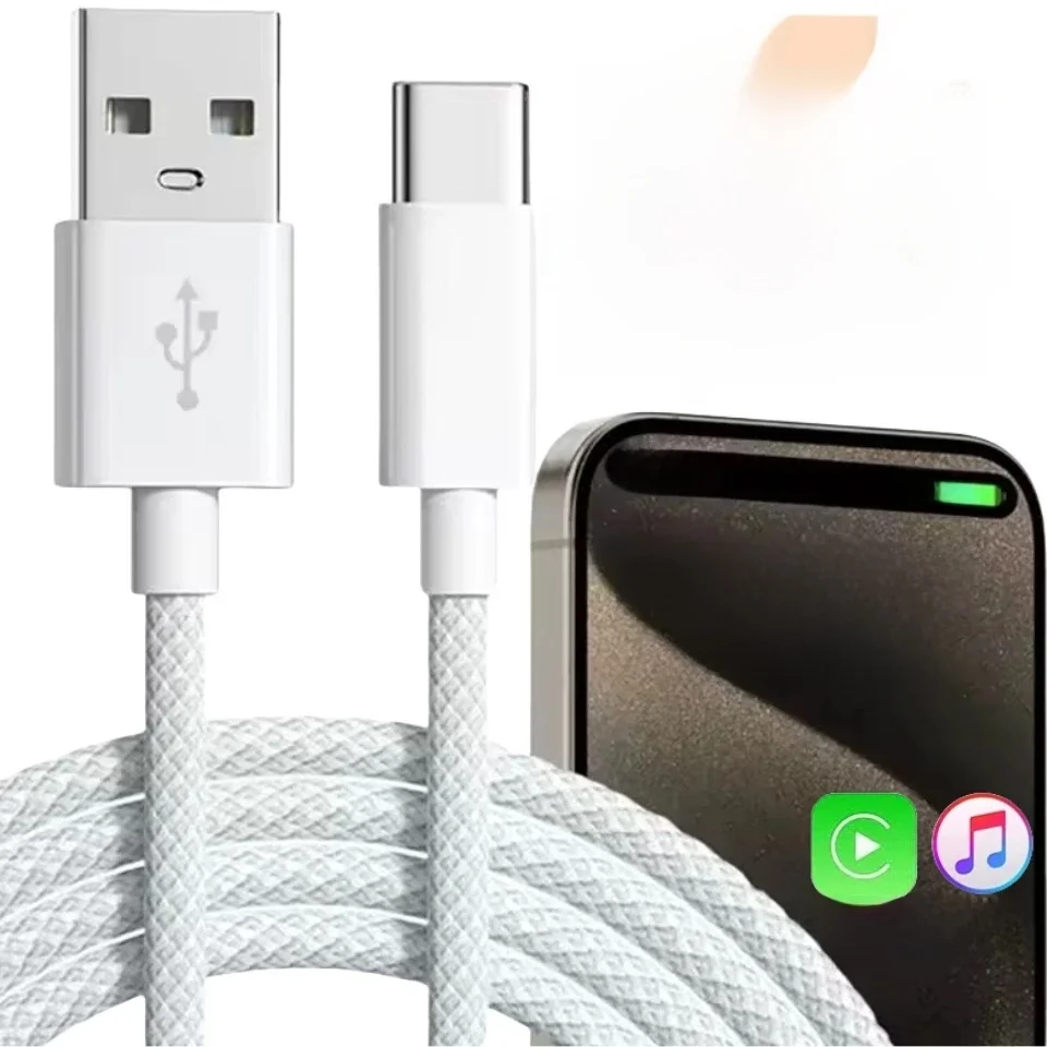 USB-C-Handykabel, schnelles Laden, USB-A auf Typ-C, Nylon-Geflechtkabel für Carplay, iPhone 15/16 Pro/15 Pro Max/15 Plus