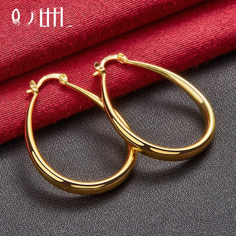 DOTEFFIL 24K Gold Glatte Kreis 41mm Hoop Ohrringe Für Frauen Mann Dame Geschenk Mode Charme Hohe