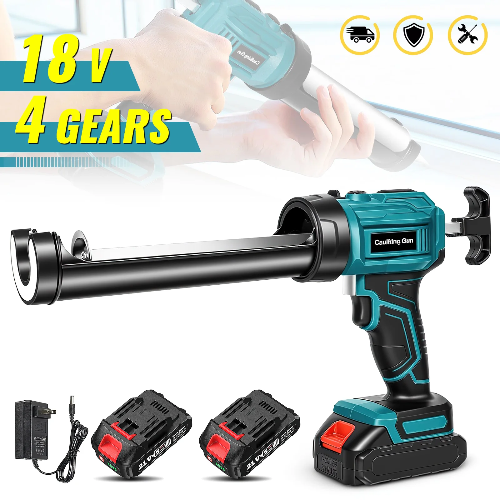 Pistolet à colle électrique, pistolet à colle pour verre, pistolet à calfeutrer, 4 vitesses, sans fil, pour portes et fenêtres, outil de collage électrique pour batterie Makita 18V