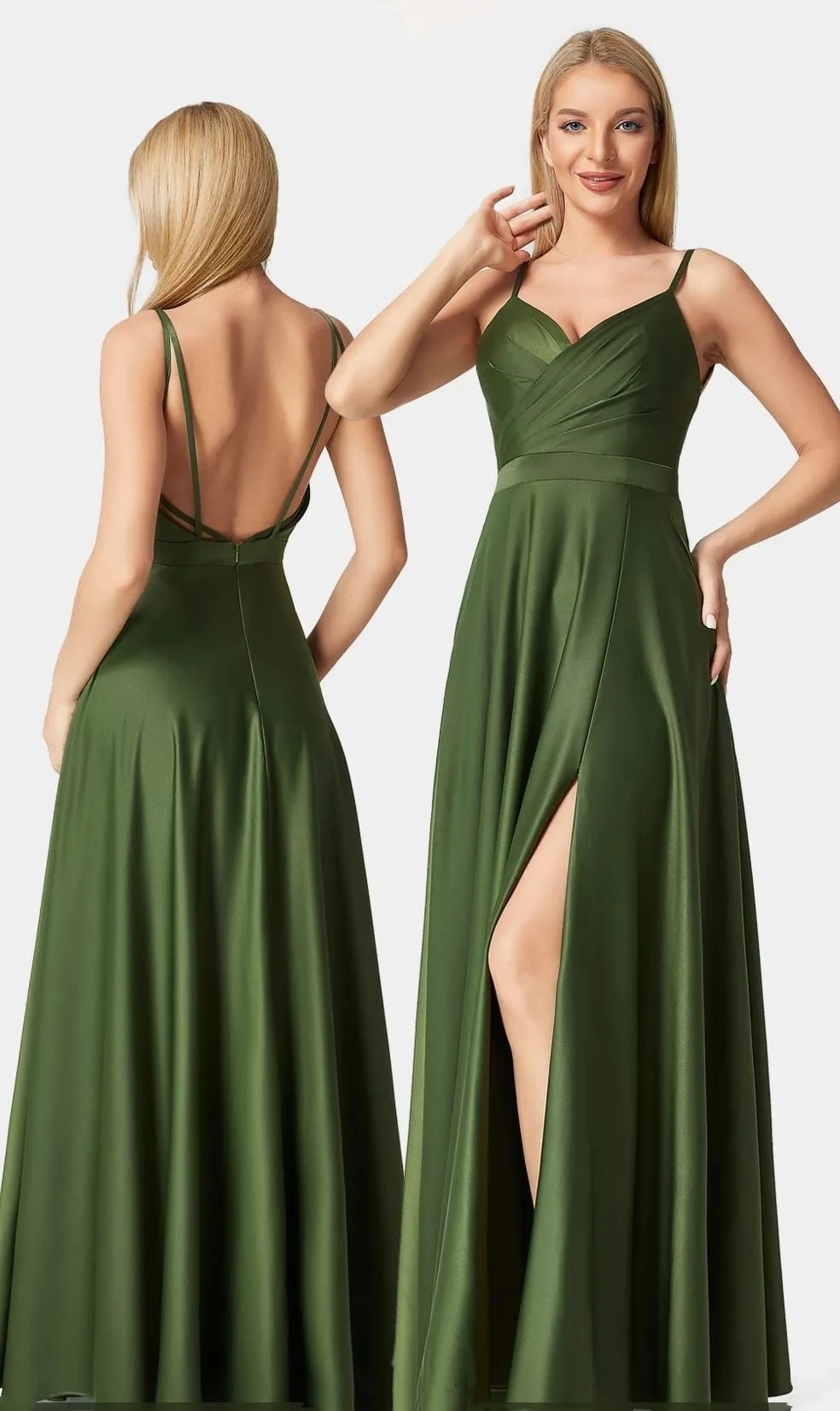 Vestido largo de satén con tirantes finos y escote en V para dama de honor, traje de noche Formal para boda, talla grande, ocasión especial, 2024