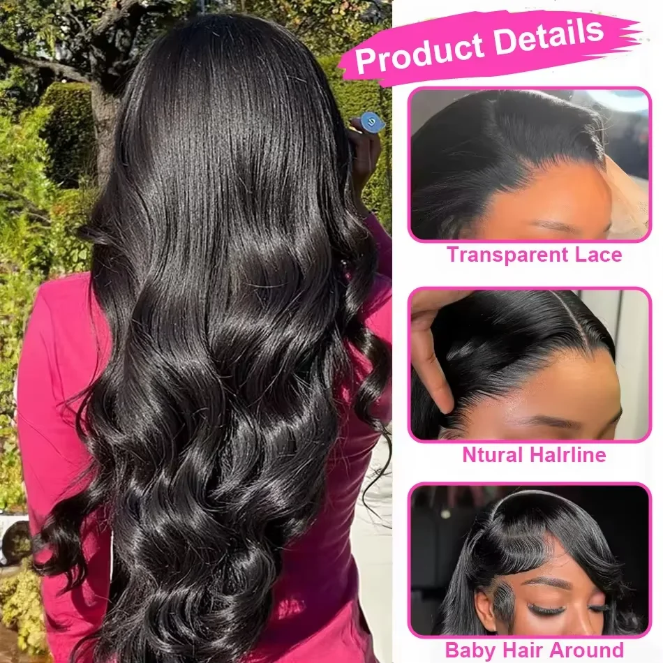 Body Wave 100% Human Hair Wigs 13x6 Lace Frontal Wigs Pre Plucked Natural Black Wigs Human Hair For Women Glueless Wig No Glue view 4