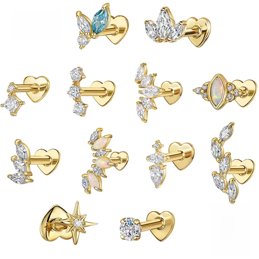 CANNER 1PC 925 Sterling Silver Crown Horse Eye Zircon Heart Flat Head Cartilage Piercing Stud Earring Dla kobiet Claasic Earring — zdjęcie 2