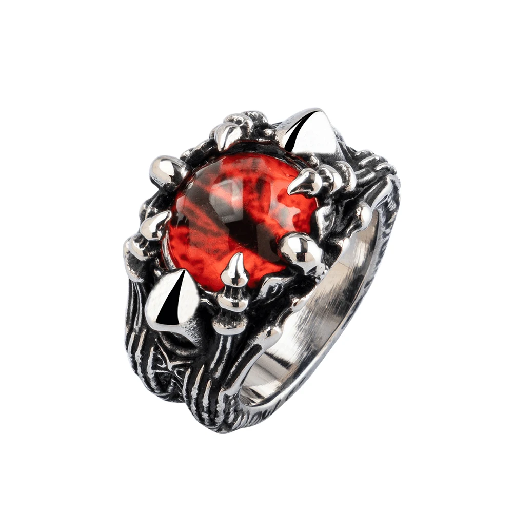 Devil Eyes Dragon Claw Ring  Red Zircon Skull Ring Stainless Steel Gothic Jewelry for Men Halloween Costume Domineering Biker