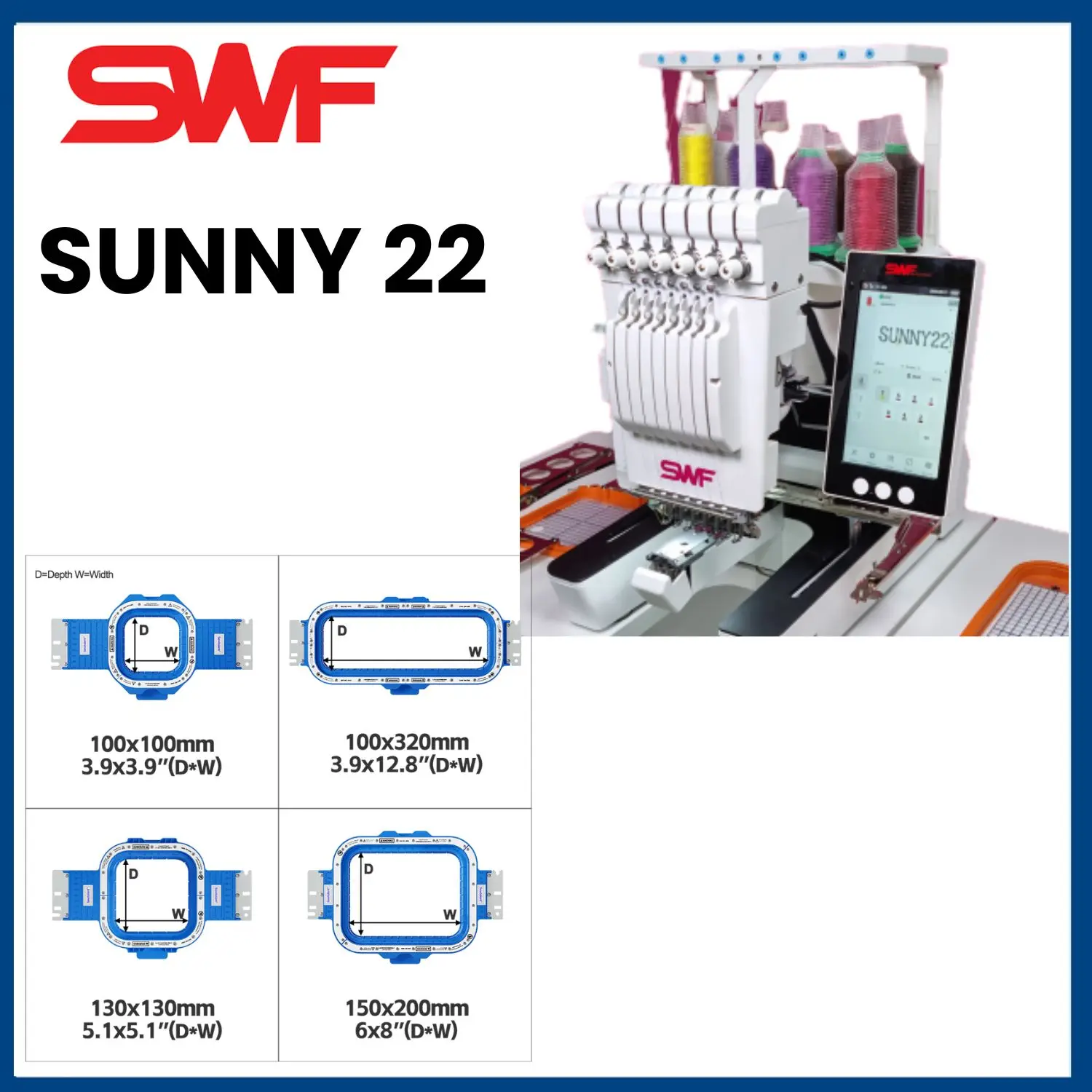 SWF SUNNY 22 Embroidery Machines Magnetic Embroidery Hoop Frame, Strong Magnets Mighty Hoop