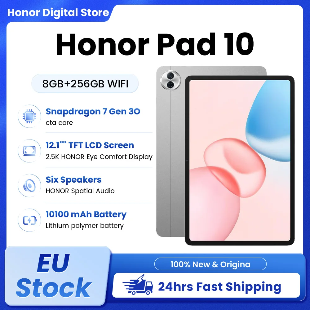 HONOR Pad 10 Tablette 12.1" 2.5K 120Hz, Snapdragon 7 Gen 3, 10100mAh, 8GB 256GB, 6 Haut-Parleurs Stéréo, MagicOS 9.0